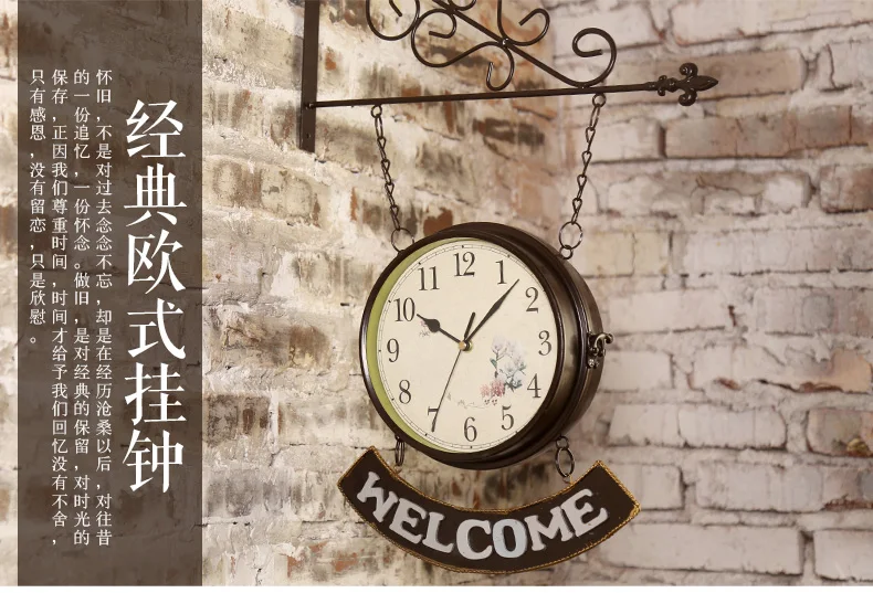 

Retro Creative Wall Clock Simple Silent American Living Room Clock Mechanism Glass Round Duvar Saati Home Decoration BW50WC