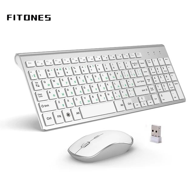 Русская версия 2,4g Беспроводная клавиатура и мышь, эргономика, портативный полноразмерный, USB-интерфейс, модная, серебристо-белая 1