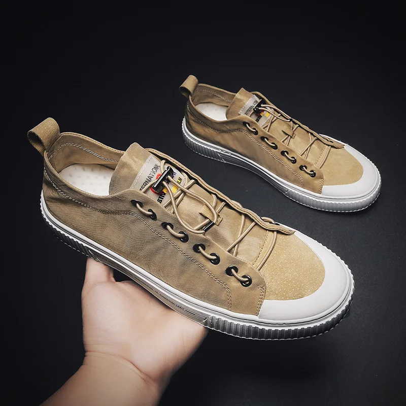 Кроссовки мужские с низким вырезом холщовые дышащие сникерсы резинкой плоская