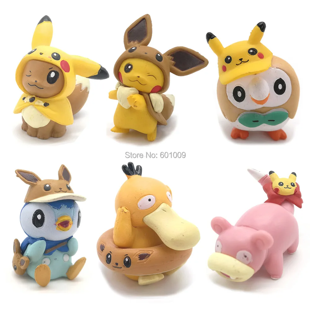 6 шт. Пикачу Psyduck Slowpoke Rowlet Piplup 4 см ПВХ Фигурки игрушки в розницу|Игровые фигурки и