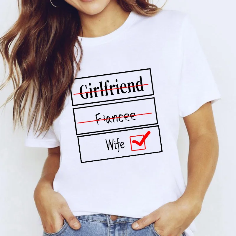 

T-shirt For Women 2021 Letters Girlfriend Fincee Wife Print tshirt Harajuku T-shirts Summer Short Sleeve Femme Fashion Tops Tee