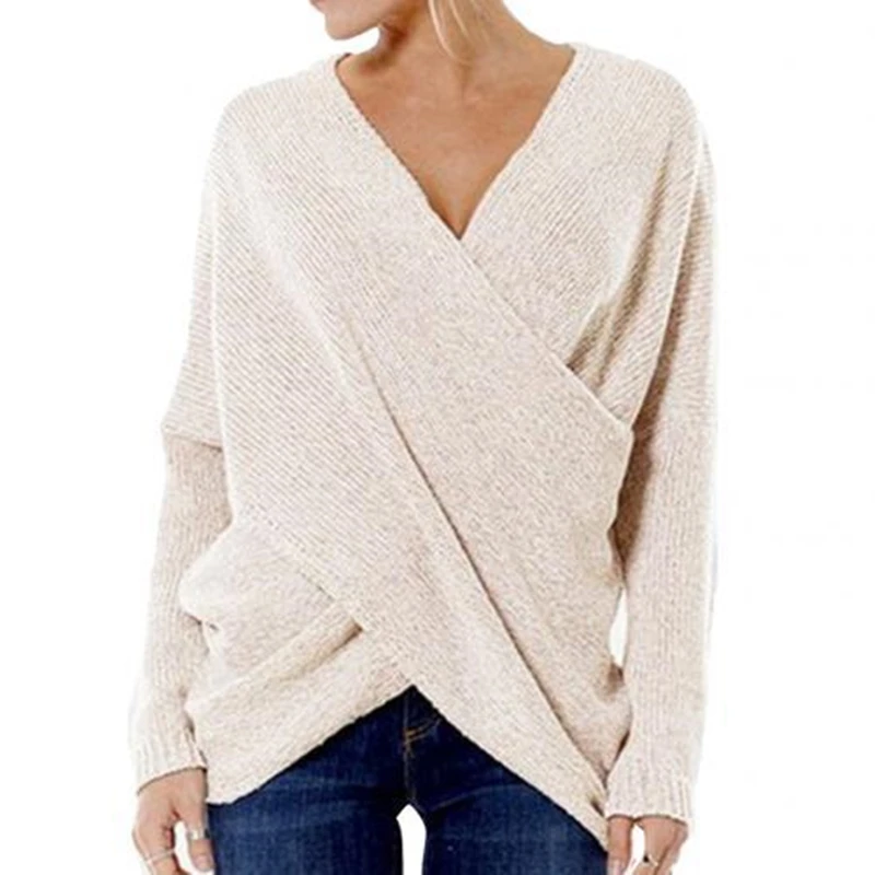 

Casual Women Cross V-neck Pullover Long Sleeve Sweaters Tops KZ221