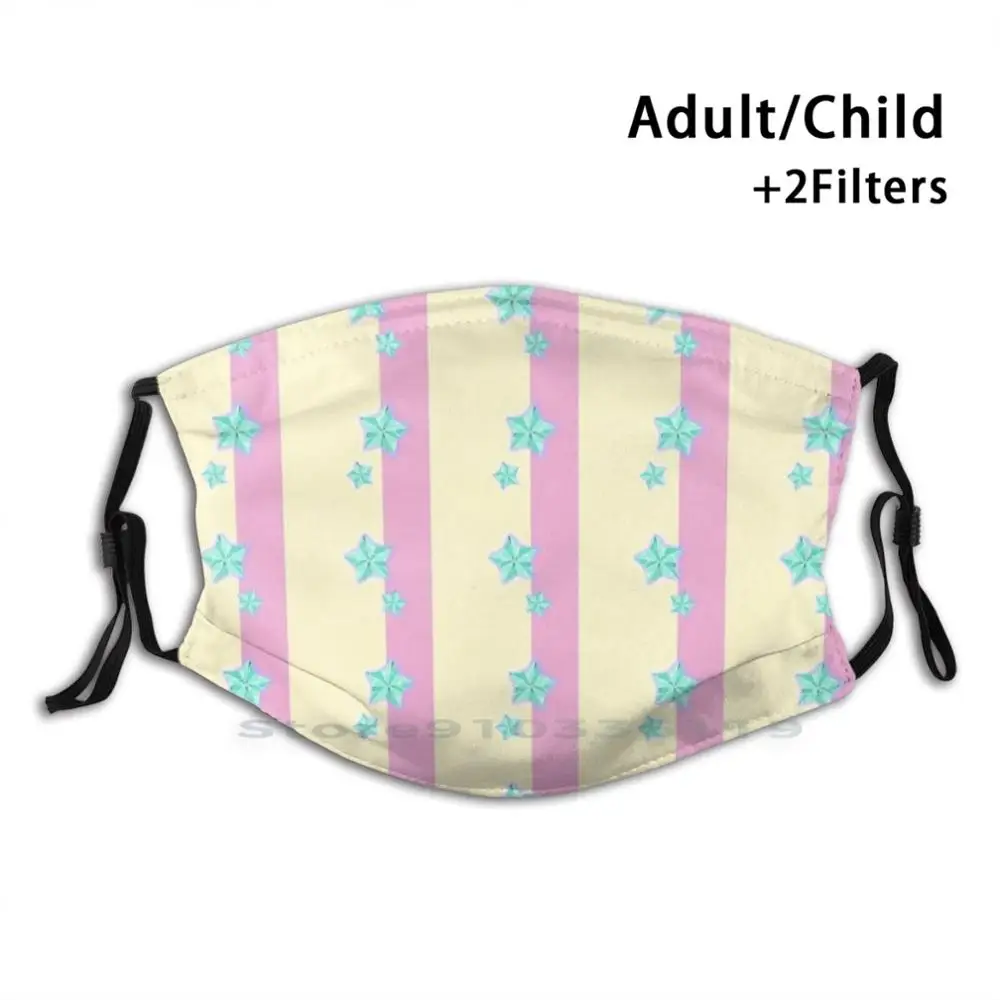 Многоразовая маска для лица со звездами и полосками с фильтрами детская розовая