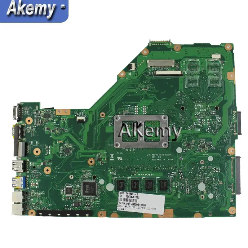 

Akemy X55C 2GB RAM Mainboard REV 2.2 For Asus X55C X55VD X55V X55CR Laptop Motherboard SLJ8E HM76 DDR3 100% Tested Free Shipping