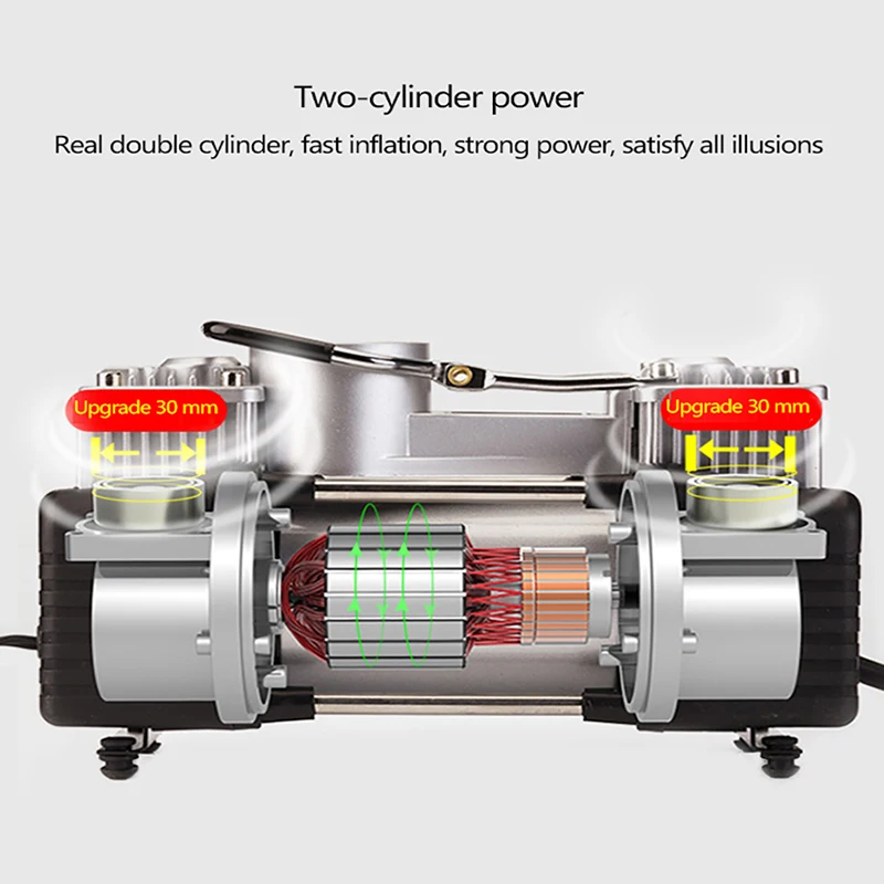 Портативный 12v умный и мощный автомобильный воздушный насос с двумя цилиндрами