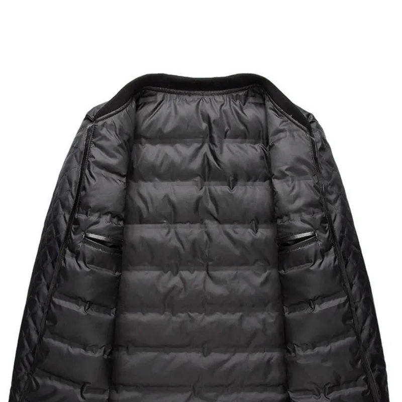 

Mens Hooded Autumn Genuine Leather Long Jacket Large Sizes M-8XL Winter Thick Parkas Down Jacket Men Sheepskin Windbreakers Coat