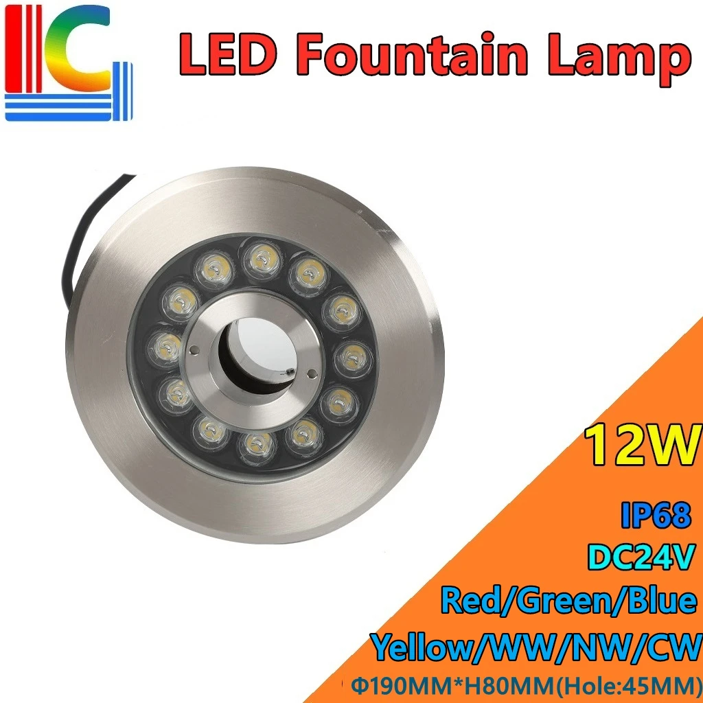 

12W LED Fountain Lamp IP68 Pool Light DMX512 RGB Underwater Lights High quality 304 Submersible Lamp Garden Swimming Pond Decor