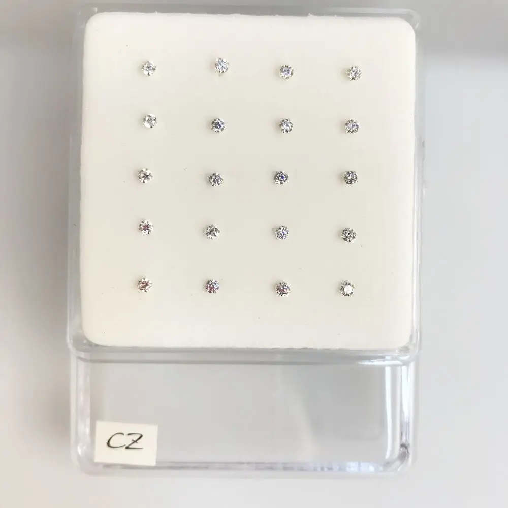 Набор круглых гвоздиков из серебра 925 пробы с фианитом 2 0 мм | Украшения и