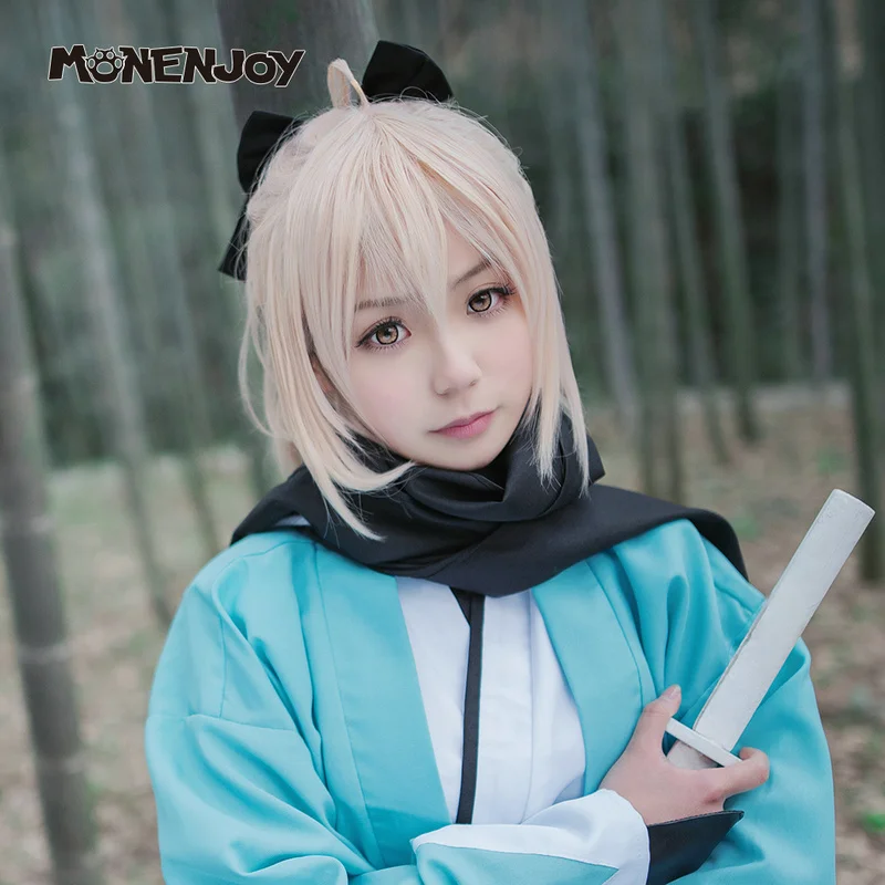Monenjoy Fate Grand Order Okita Souji Cosplay Wig Sakura Saber Sword Jesus FGO Cos Hair