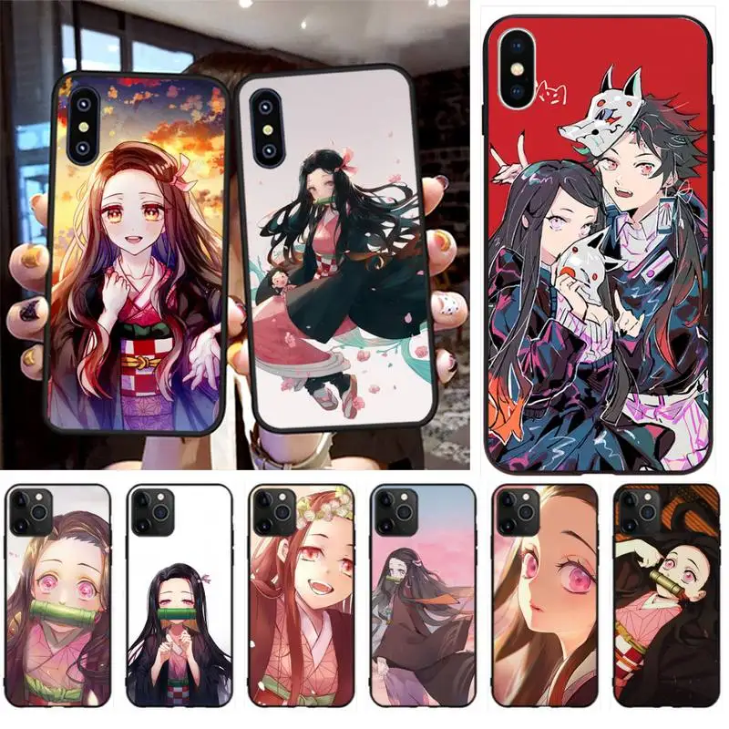

PENGHUWAN Demon Slayer Nezuko Anime Phone Case Cover for iPhone 11 pro XS MAX 8 7 6 6S Plus X 5S SE XR case
