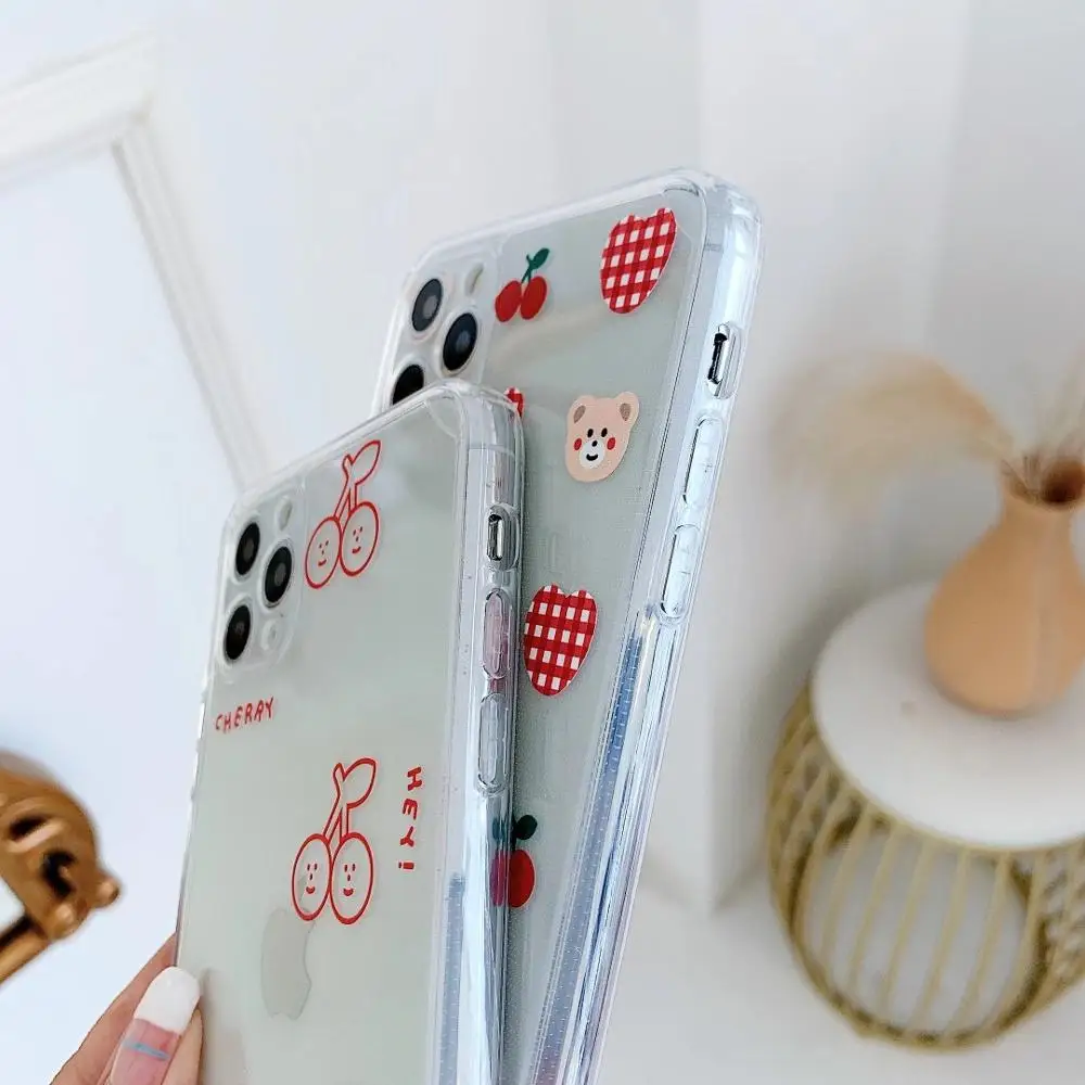 

INS cherry bear letters couples cute Phone case for iPhone 12 11 Pro MAX X XS XR case silicone cover For iPhone 7 8 Plus Case