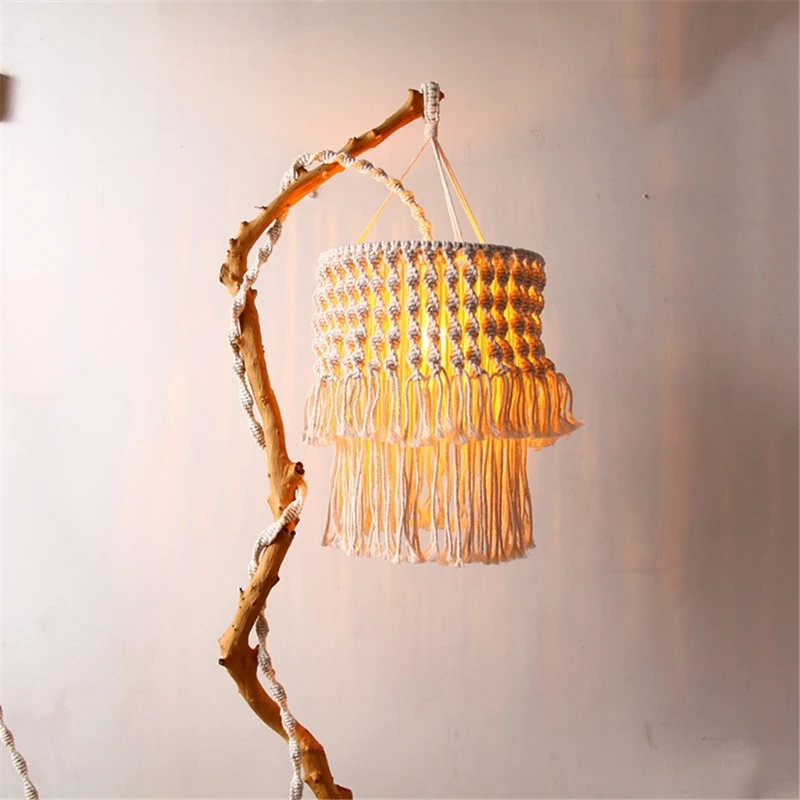 

Hand Woven Macrame Lamp Shade Boho Light Cover Tassel Hanging Lamp Home Decor 87HA