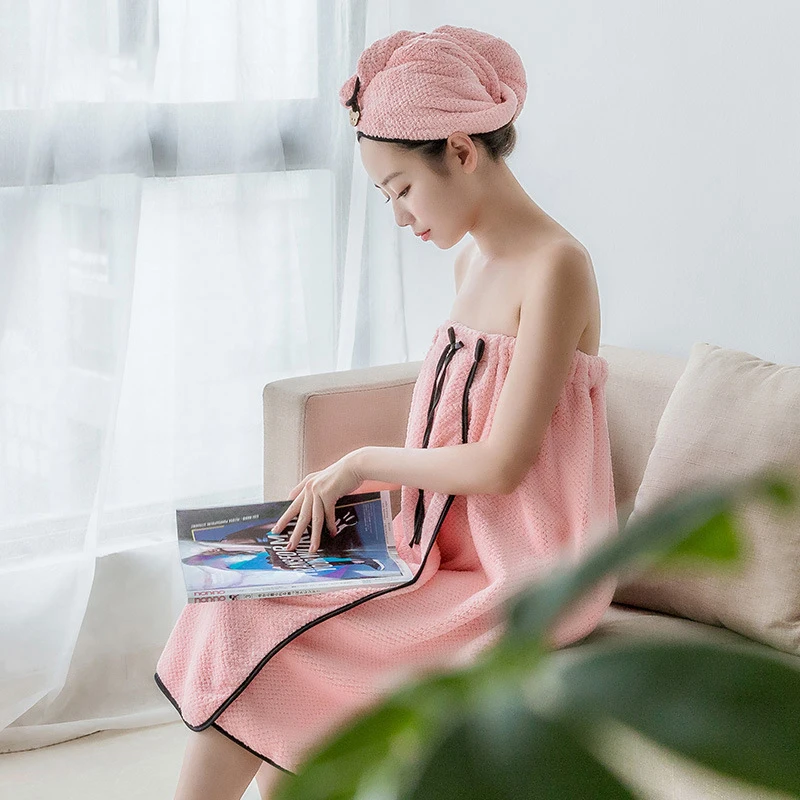 

150x75cm Lady Bath Towel Set With Hair Band Coraline Super Absorbent Bathrobe Dress Home Textile Bathroom Accessories Supplies