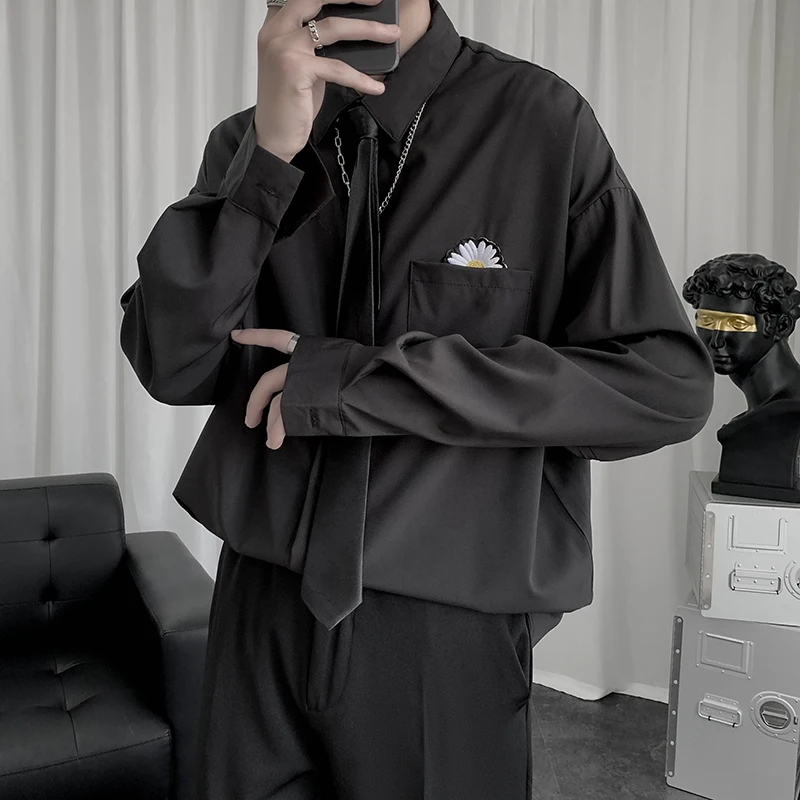 

Fashion Ins Daisy Print Shirts for Men 2021 Spring New Long Sleeve Casual Blourse Couples Clothing Japanese Streetwear Camisas