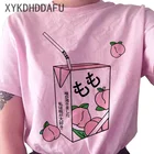 Женская футболка с рисунком персикового сока, винтажная Повседневная розовая футболка Ulzzang Aesthetic Kawaii, 2020
