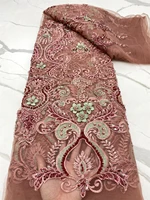 pink sequence lace fabrics nigeria lace 2022 embroidery mesh lace fabric 3d beaded african wedding lace fabric 4742b