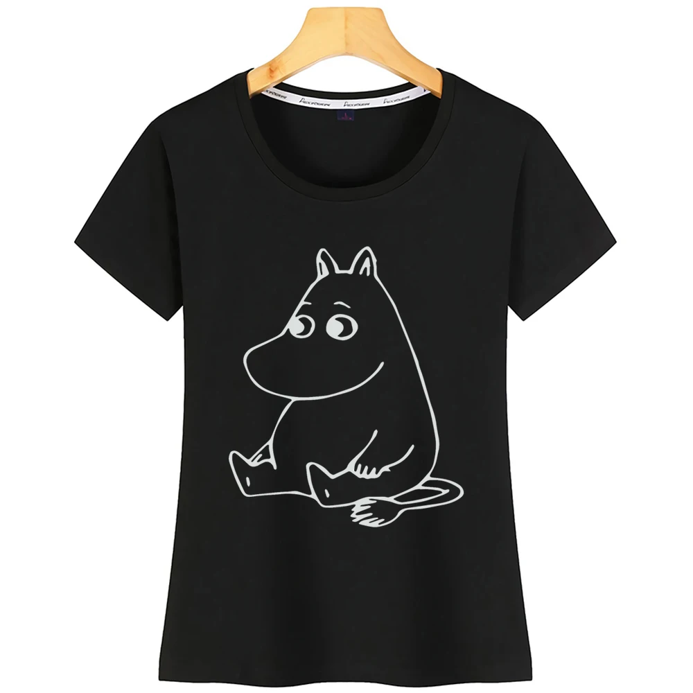 Топы футболка женская Муми-тролль мультяшный принт забавная хлопок повседневная