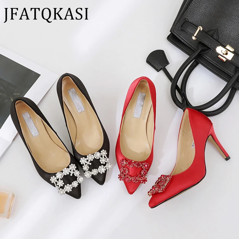 Women Heels Summer Pointed Thin Heel Inside Microfiber Colorful Female High Fashion Brand Ladies Work Shoes 2020 New Style | Обувь