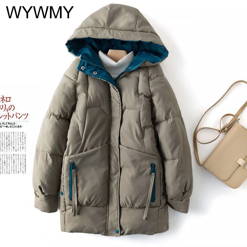WYWMY Winter Thicken Hooded Down Jacket Women's Long Warm Padded Parka For Women Winter Cotton Coat Female Outwear