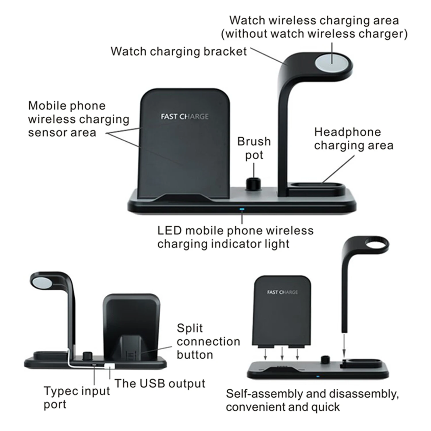 Besegad 4 в 1 быстрая Беспроводная зарядная подставка Док-станция для iPhone XS Max 8 X XR Apple