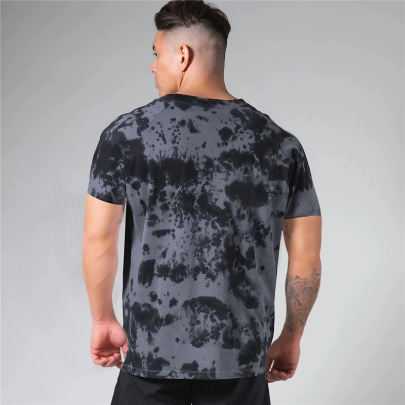 Мужская облегающая футболка Tie-Dye для тренировок в тренажерном зале фитнеса
