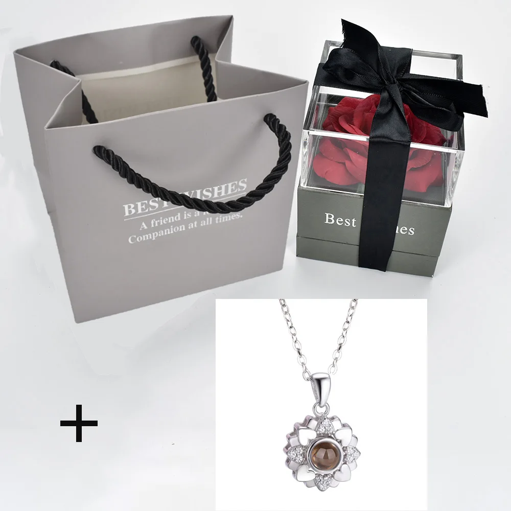 box with necklace 12 Unfade цветок Роза шкатулка с сюрпризом 100 языков я люблю тебя ожерелье необычный подарок для матери подруги - Цвет: box with necklace 12