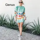 Платье с принтом в стиле бохо, повседневное свободное мини-платье с длинным рукавом, пляжный сарафан с круглым вырезом, популярный цвет, 2020