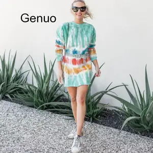 Платье с принтом в стиле бохо, повседневное свободное мини-платье с длинным рукавом, пляжный сарафан с круглым вырезом, популярный цвет, 2020