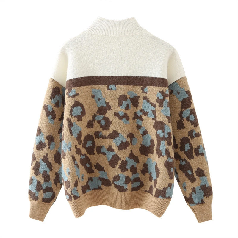

Women's Sweater 2020 Autumn Clothes New Fashion Mink Turtleneck Sweaters Loose Female Jumper Leopard Sweater