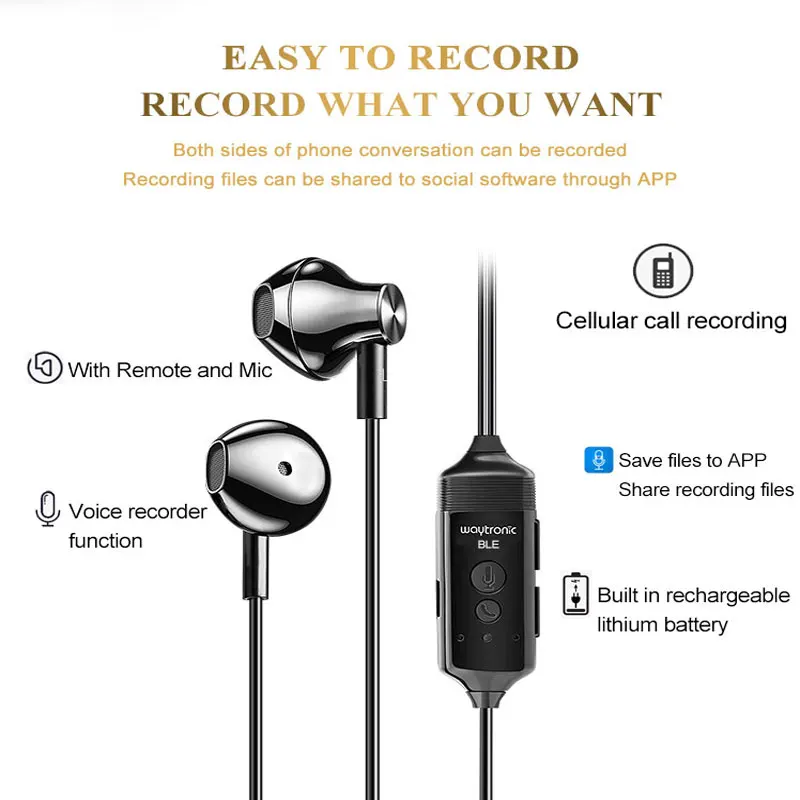 Call Recorder Earphone for iPhone WhatsApp LINE Skype Calls Zoom Meeting Class Online APP Voice Recording Device Headset | Электроника