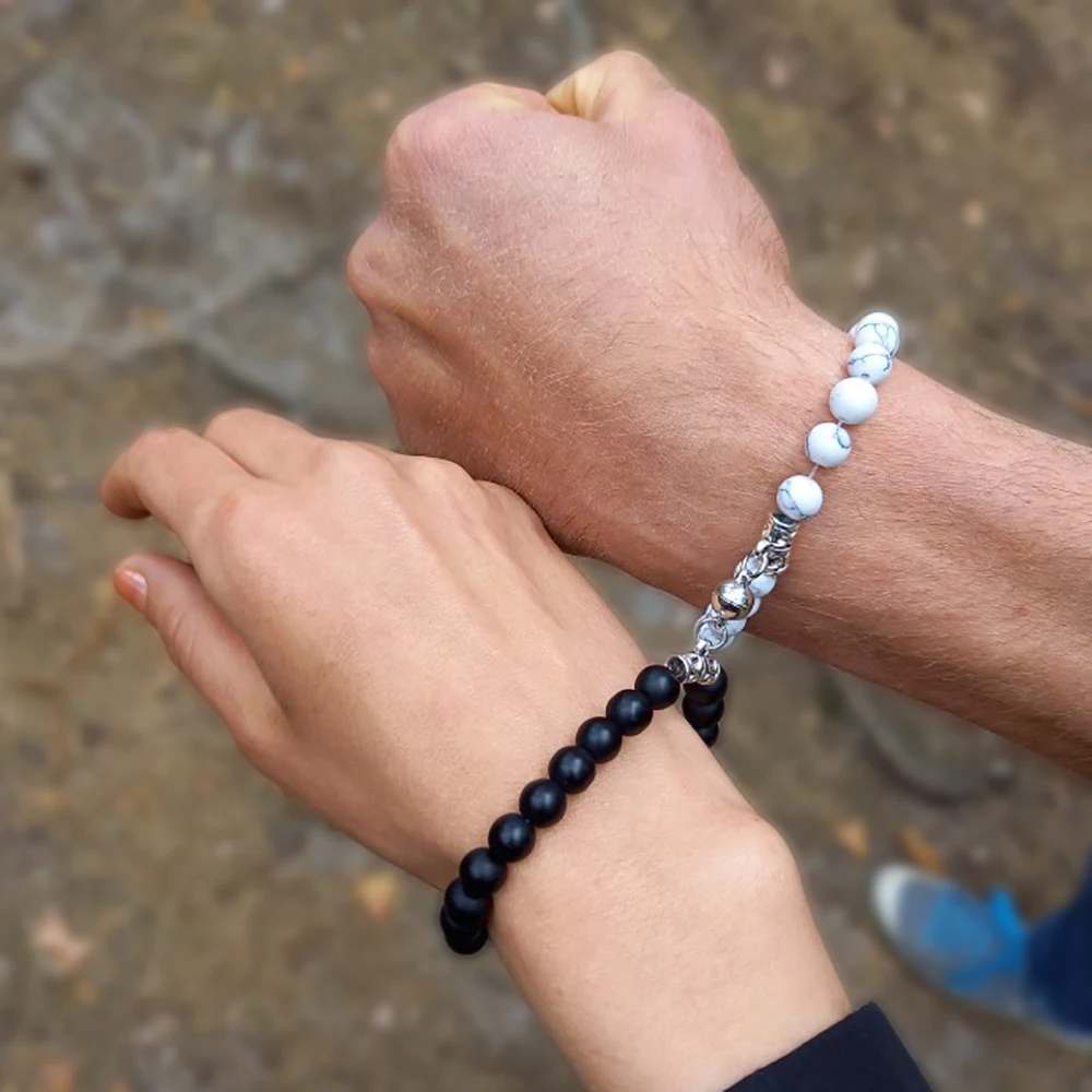 

IFMIA 2021 Fashion 2pcs/set Natural Stone Beads Yoga Bracelet For Lovers Distance Magnet Couple Bracelets Friendship Jewelry