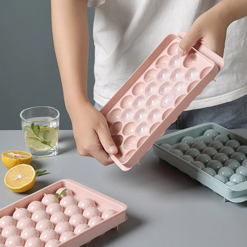 

Creative Round Ice Tray with Lid Plastic Ice Cube Mold Refrigerator Spherical Ice Box Large Ice Mold Ice Box Kitchen Accessories