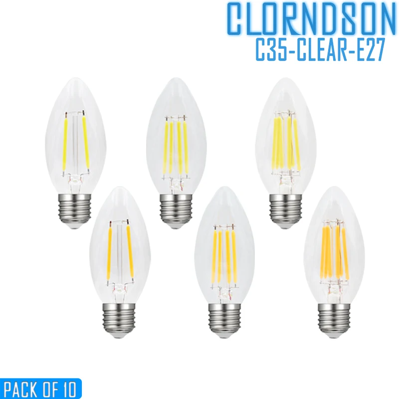 Набор из 10 диммируемых светодиодных ламп накаливания C35 2 Вт 4 6 8 Edison E26/E27 винтажная