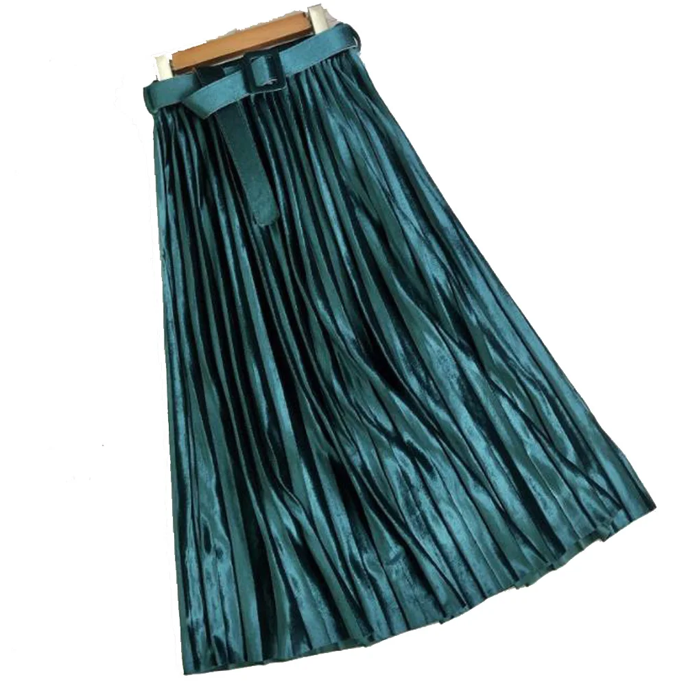 Осень зима 2021 бархатная юбка макси с высокой талией широкие длинные