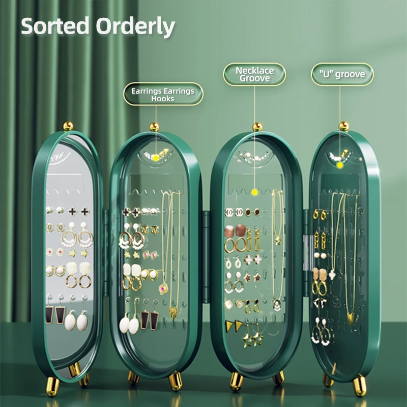 jewelry storage box household earrings necklace display stand high capacity luxury retro screen foldable jewelry organizer case free global shipping