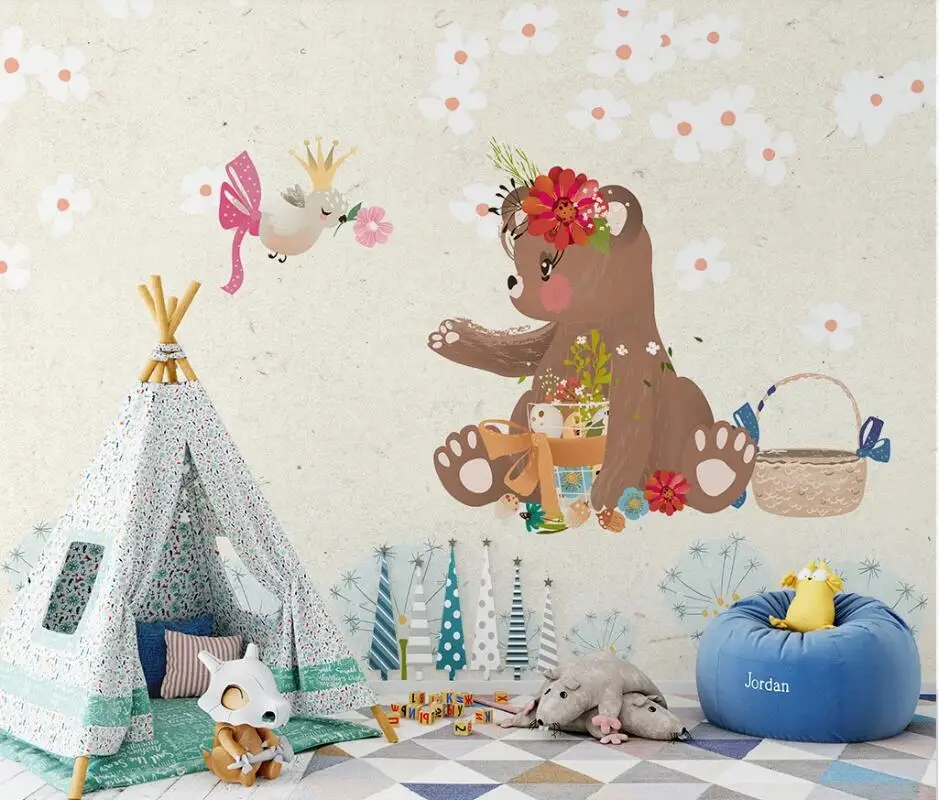 AINYOOUSEM милый мультяшный маленький медвежонок маленькая птичка фон стена papier peint 3d