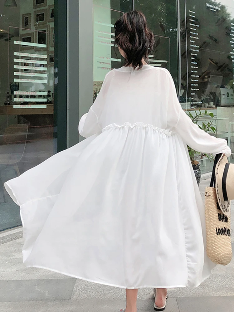 Женское шифоновое пальто с оборками и длинным рукавом свободного покроя |