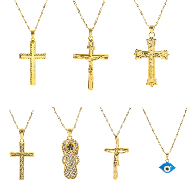 

Christian Jesus Retro Copper Plating 18K Cross Pendant Necklace for Women Men Chain Necklaces Religion Fashion Jewelry Gifts