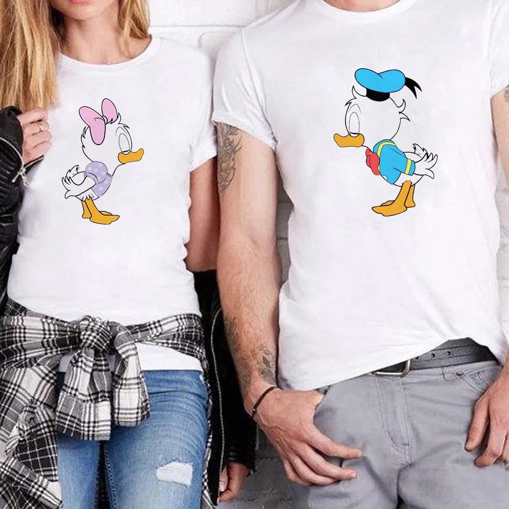 New Fashion Cute Couple T Shirts Daisy Duck Donald Duck Printed Cartoon Tshirts Love Girlfriend Boyfriend Clothes
