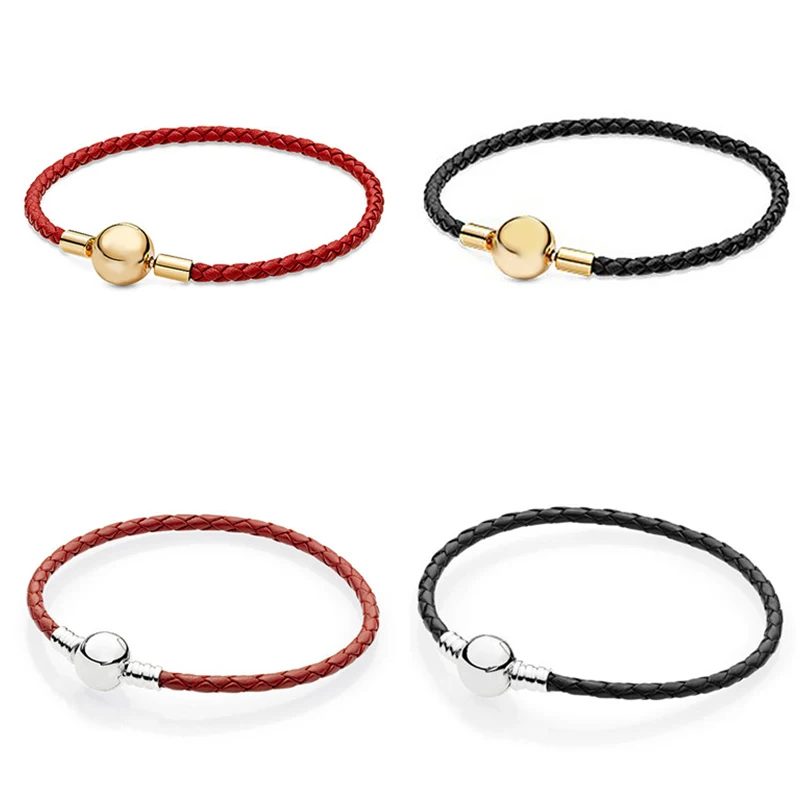 

2020 New 100% S925 DIY woven leather red and black rope gold and gold book year bracelet valentine's day jewelry