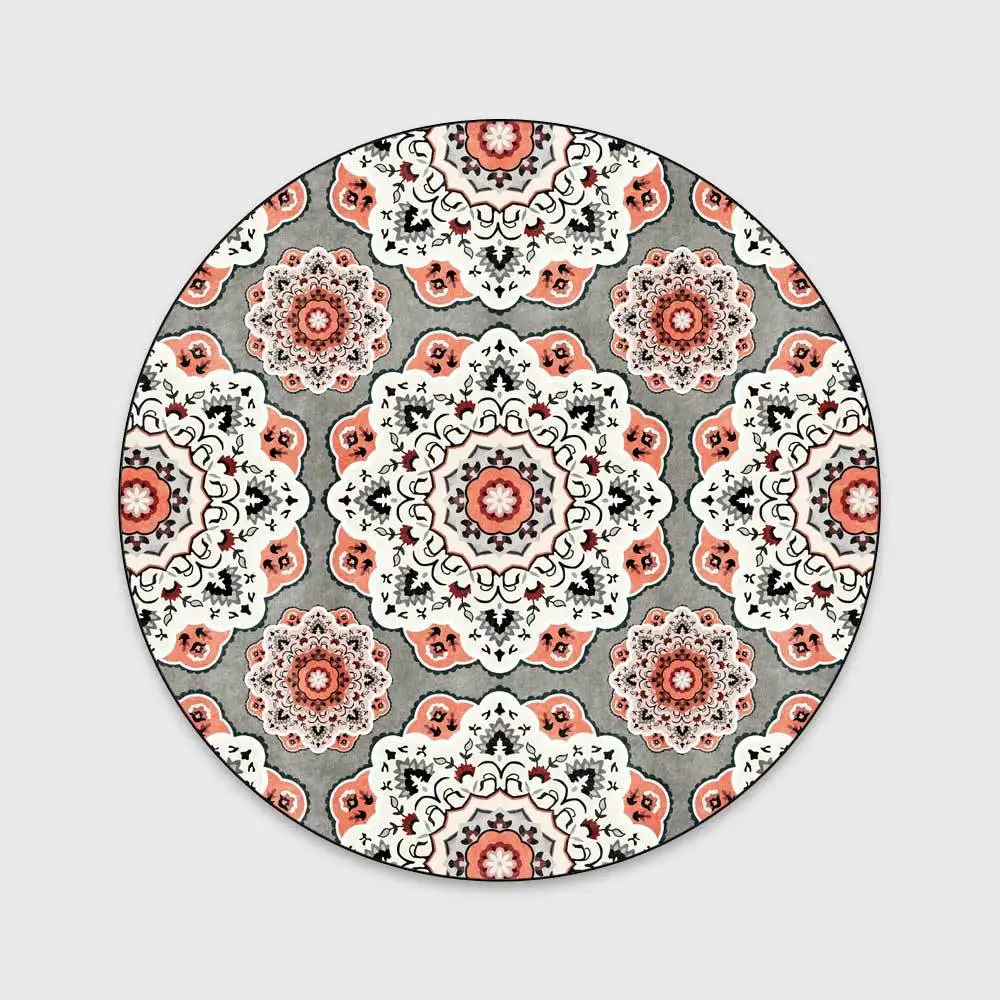 

Fashion National Style Big Flower Grey Living Room Bedroom Hanging Basket Chair Circular Mat Carpet CustomizationCustom Size