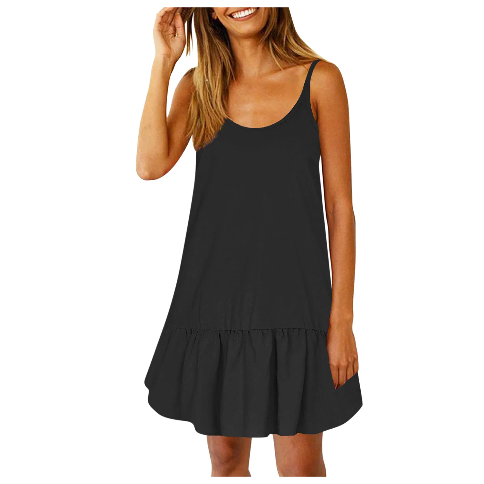 

Women Summer Elegant Solid Color Spaghetti Strap Sleeveless Party Dress Fashion Sexy Off Shoulder Female Casual Loose Dresses