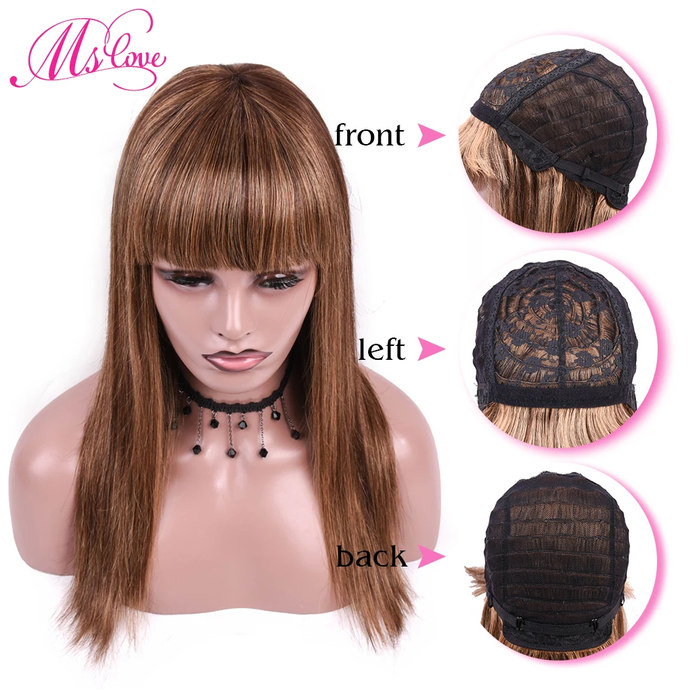 Выделите человеческих волос парики с челкой прямые P4/27 Цветной коричневый блонд