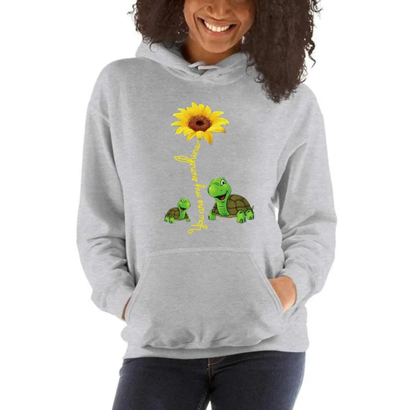 

Turtle Sunflower Pattern Printing Long-sleeved Cattail Guard Kawaii Hoodie Women Fashion Harajuku Hoodie