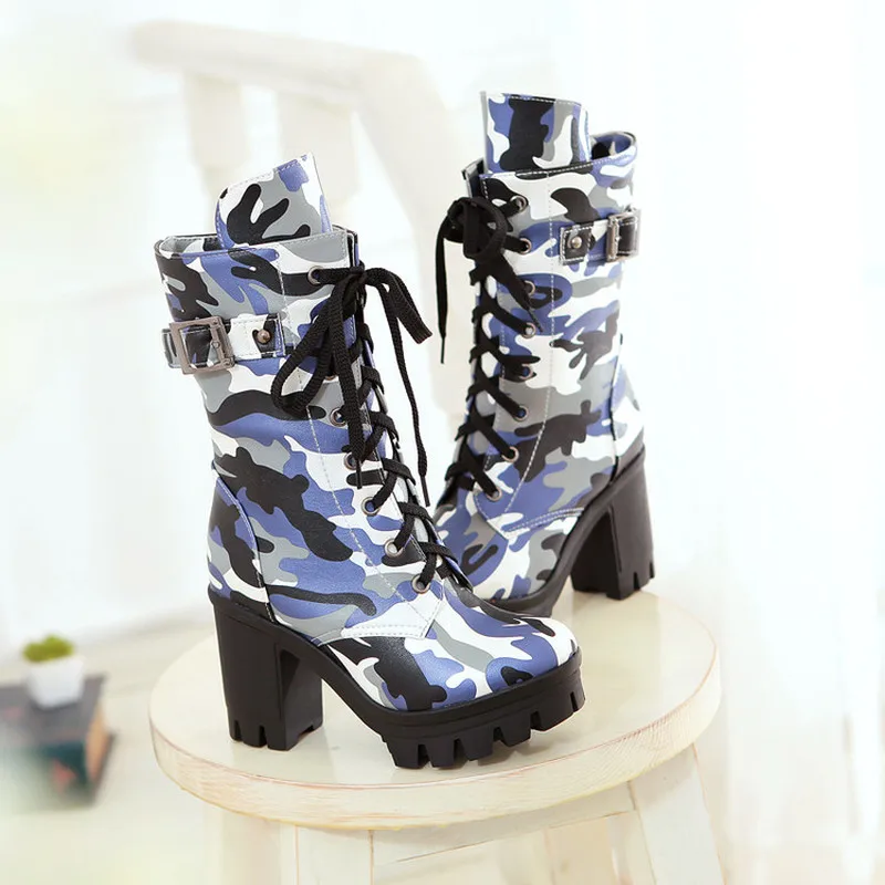 US4 11 популярные женские камуфляжные ботильоны на шнуровке в стиле панк