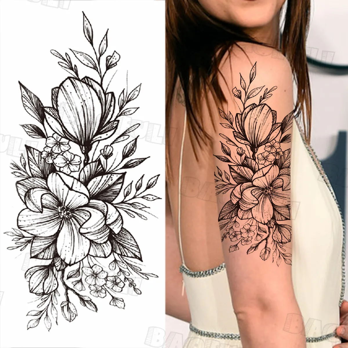 Черные Временные татуировки Далии для женщин руки бедра взрослых Подсолнух роза