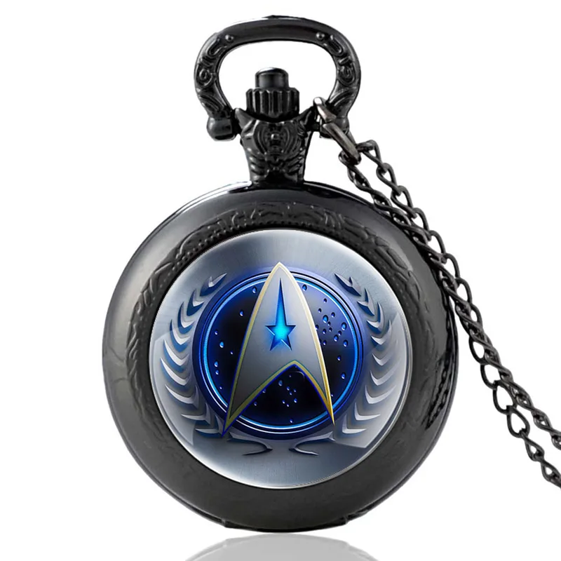Черные классические стеклянные кварцевые карманные часы с символом Звездного