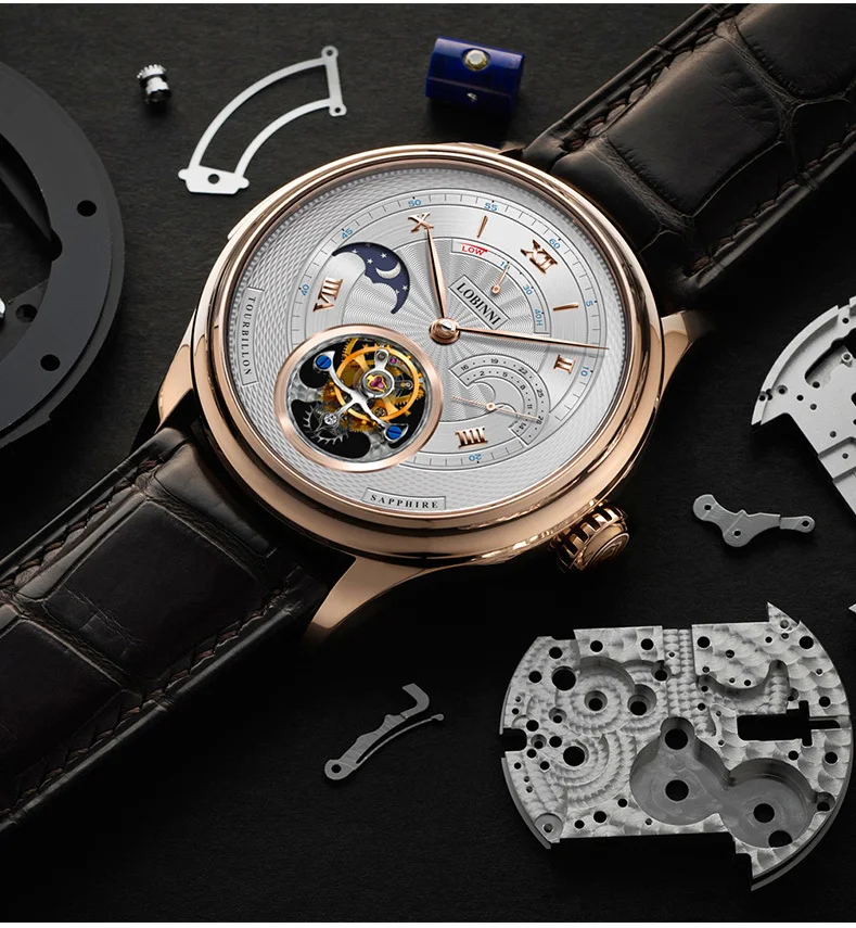 LOBINNI люксовый бренд часы для мужчин Швейцария Tourbillion механические мужские часы сапфир Водонепроницаемые часы энергетический дисплей L8886-8