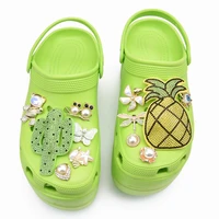 hot sale full crystal fabric croc shoe charms bling large embroidery shoes decorations colorful flower accessories pink bear