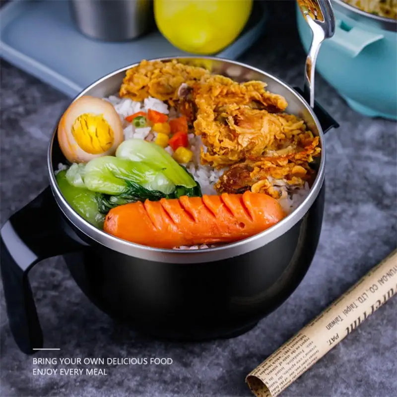 304 из нержавеющей стали лапша чаша с ручкой контейнер для обеда крышкой рисового